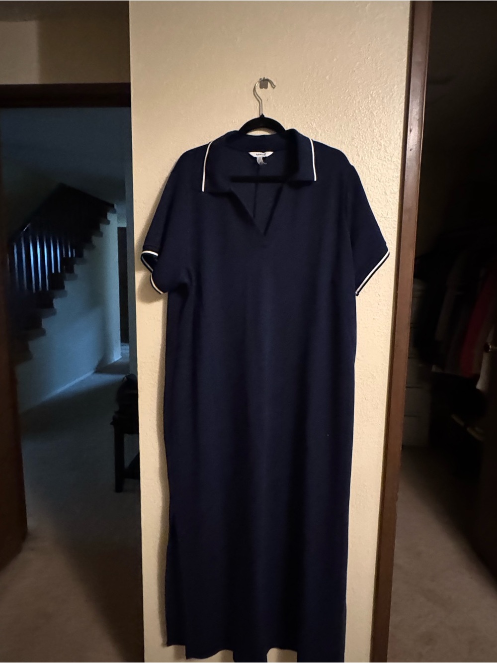 SPANX Navy Maxi Polo Dress with White Piping